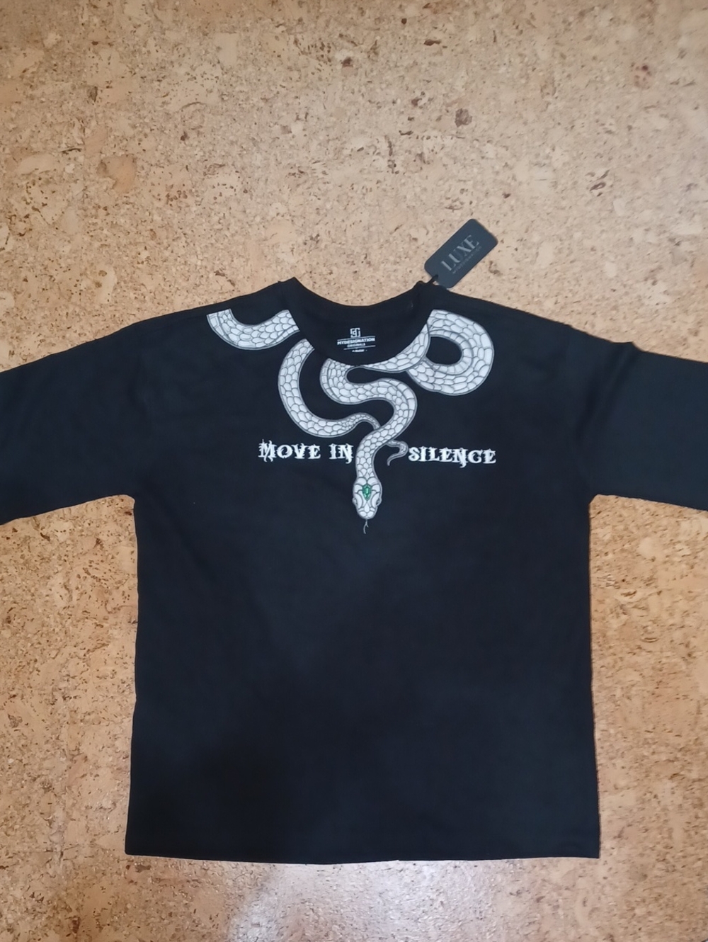 My Designation Men's Black Move In Silence Embroidered Snake Tee Shirt Size L